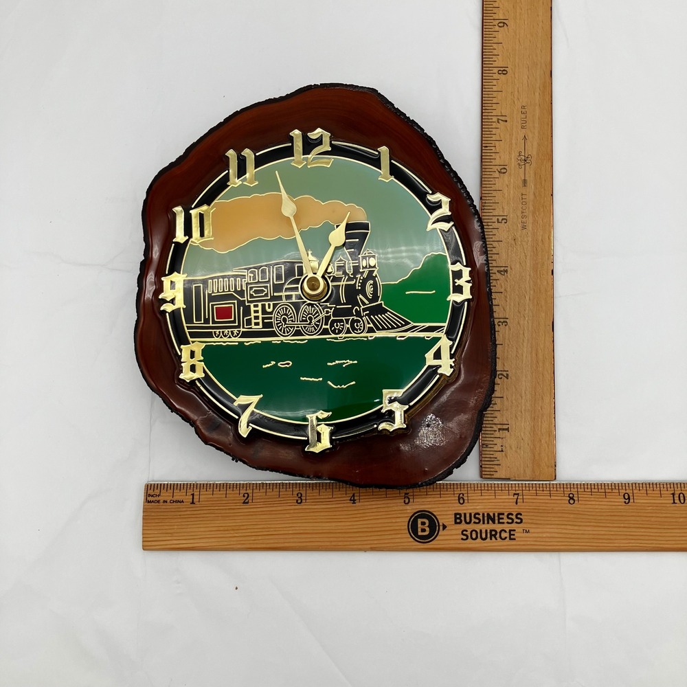 Ramar Industries Wall Clock Wood Slice VTG Brown Train Locomotive Handcrafted - Picture 7 of 9
